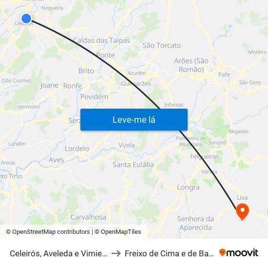 Celeirós, Aveleda e Vimieiro to Freixo de Cima e de Baixo map