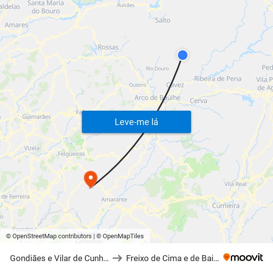 Gondiães e Vilar de Cunhas to Freixo de Cima e de Baixo map