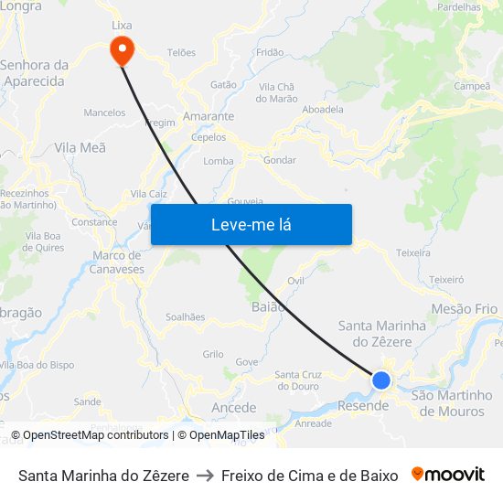 Santa Marinha do Zêzere to Freixo de Cima e de Baixo map