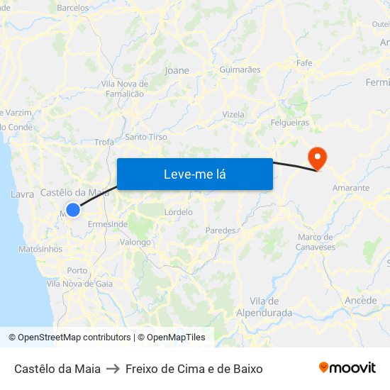 Castêlo da Maia to Freixo de Cima e de Baixo map