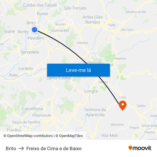 Brito to Freixo de Cima e de Baixo map