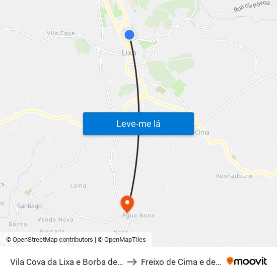 Vila Cova da Lixa e Borba de Godim to Freixo de Cima e de Baixo map
