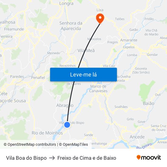 Vila Boa do Bispo to Freixo de Cima e de Baixo map