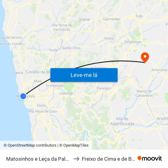 Matosinhos e Leça da Palmeira to Freixo de Cima e de Baixo map