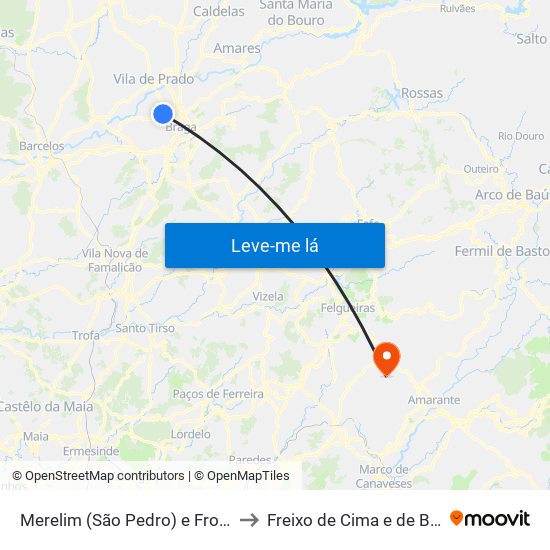 Merelim (São Pedro) e Frossos to Freixo de Cima e de Baixo map