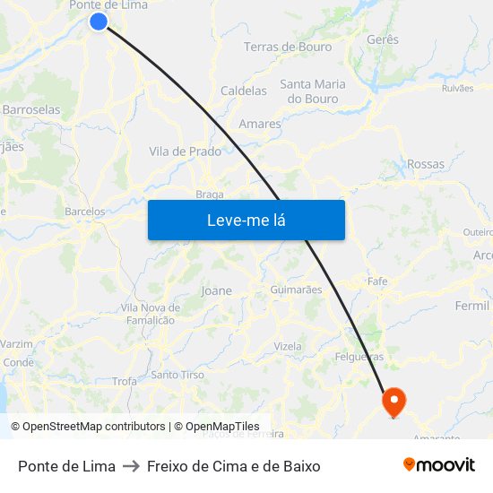 Ponte de Lima to Freixo de Cima e de Baixo map