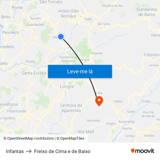 Infantas to Freixo de Cima e de Baixo map