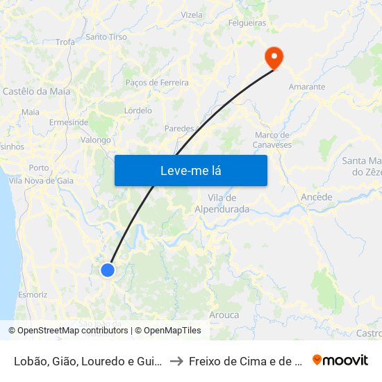 Lobão, Gião, Louredo e Guisande to Freixo de Cima e de Baixo map