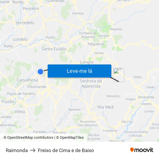 Raimonda to Freixo de Cima e de Baixo map