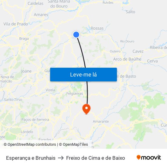 Esperança e Brunhais to Freixo de Cima e de Baixo map