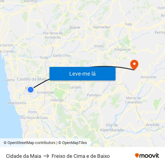 Cidade da Maia to Freixo de Cima e de Baixo map