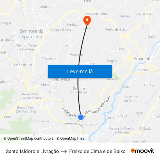 Santo Isidoro e Livração to Freixo de Cima e de Baixo map