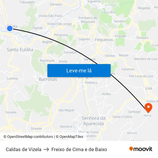 Caldas de Vizela to Freixo de Cima e de Baixo map
