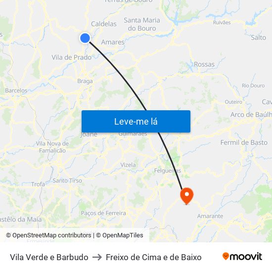 Vila Verde e Barbudo to Freixo de Cima e de Baixo map