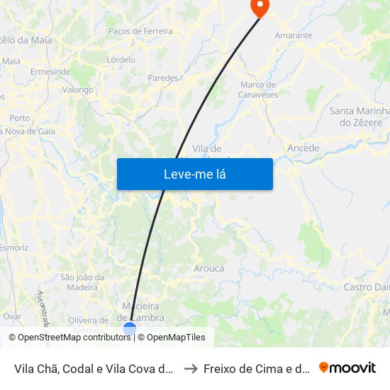 Vila Chã, Codal e Vila Cova de Perrinho to Freixo de Cima e de Baixo map