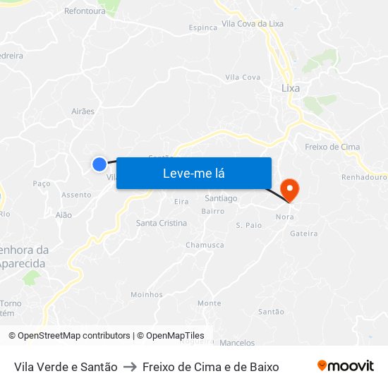 Vila Verde e Santão to Freixo de Cima e de Baixo map