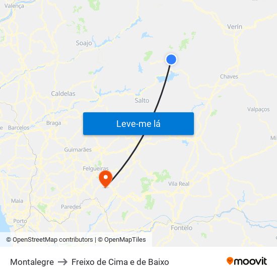 Montalegre to Freixo de Cima e de Baixo map