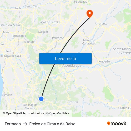 Fermedo to Freixo de Cima e de Baixo map