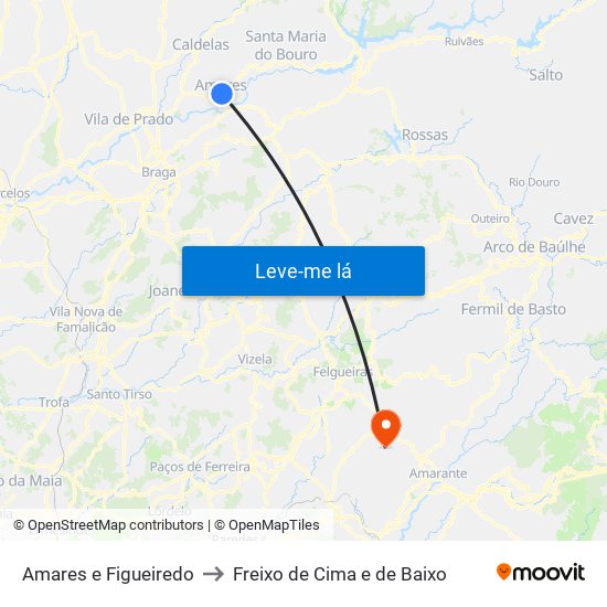 Amares e Figueiredo to Freixo de Cima e de Baixo map