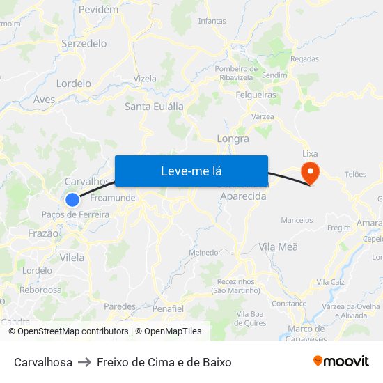 Carvalhosa to Freixo de Cima e de Baixo map