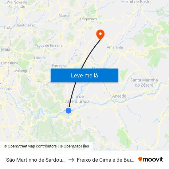 São Martinho de Sardoura to Freixo de Cima e de Baixo map