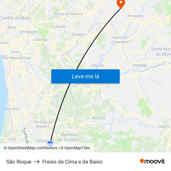 São Roque to Freixo de Cima e de Baixo map