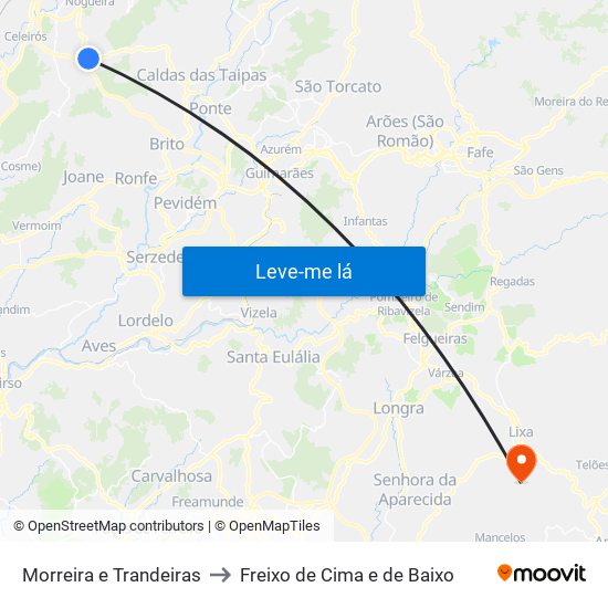 Morreira e Trandeiras to Freixo de Cima e de Baixo map