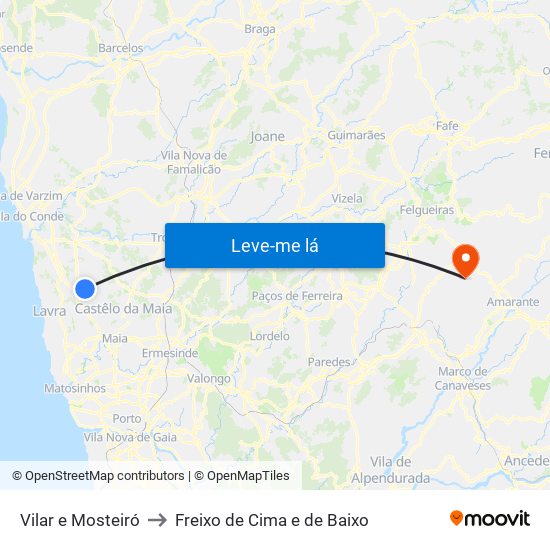 Vilar e Mosteiró to Freixo de Cima e de Baixo map