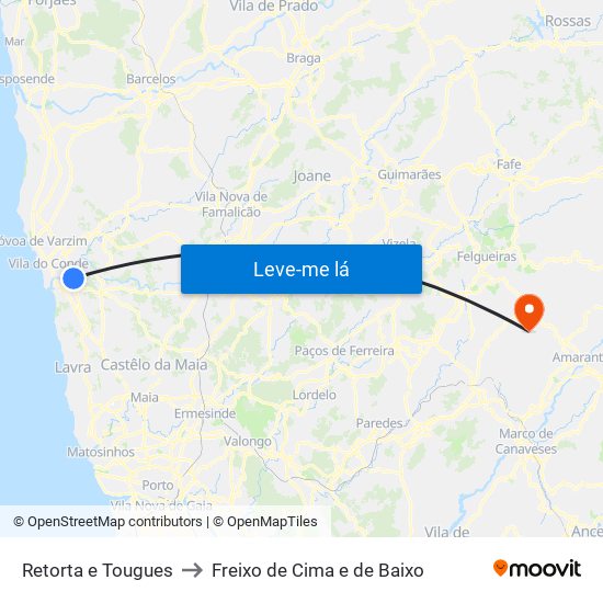 Retorta e Tougues to Freixo de Cima e de Baixo map
