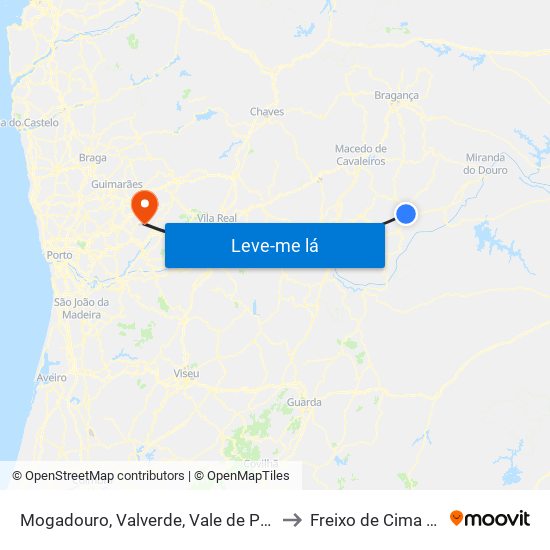Mogadouro, Valverde, Vale de Porco e Vilar de Rei to Freixo de Cima e de Baixo map