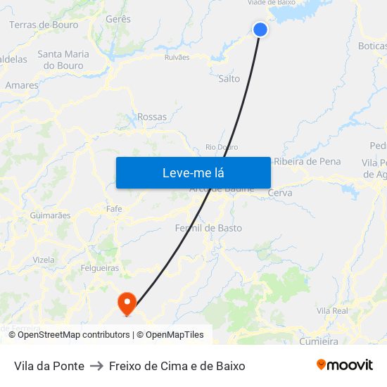 Vila da Ponte to Freixo de Cima e de Baixo map