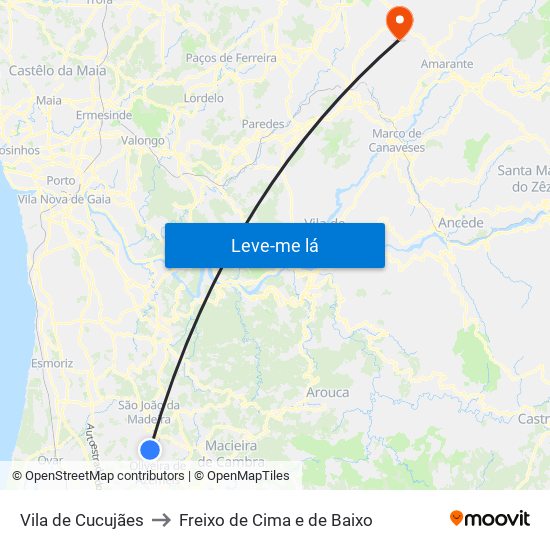 Vila de Cucujães to Freixo de Cima e de Baixo map