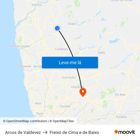 Arcos de Valdevez to Freixo de Cima e de Baixo map