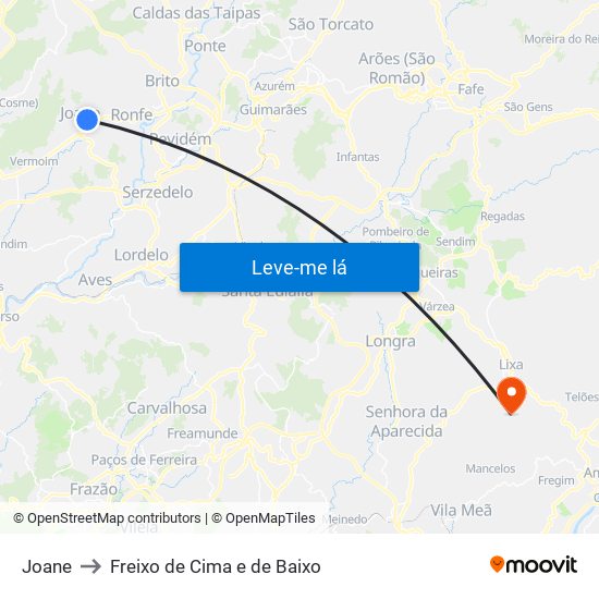 Joane to Freixo de Cima e de Baixo map