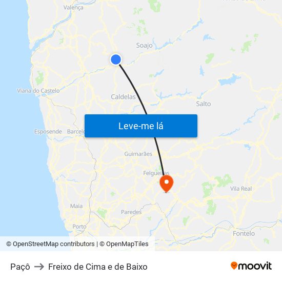 Paçô to Freixo de Cima e de Baixo map