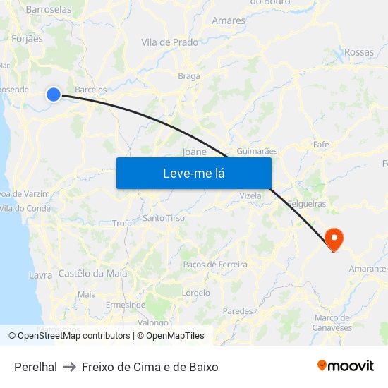 Perelhal to Freixo de Cima e de Baixo map