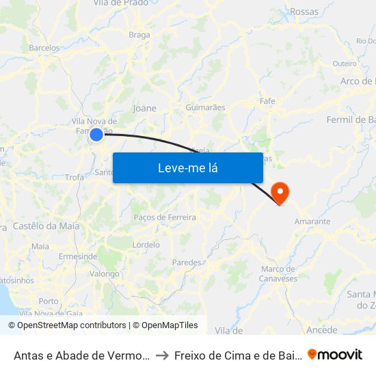 Antas e Abade de Vermoim to Freixo de Cima e de Baixo map