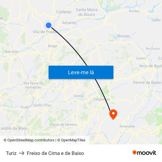 Turiz to Freixo de Cima e de Baixo map