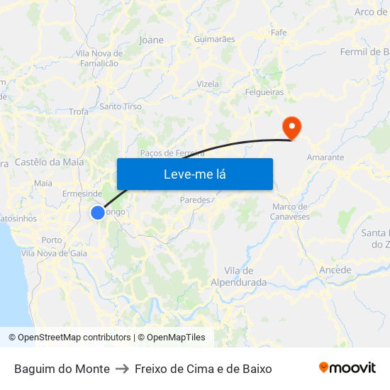 Baguim do Monte to Freixo de Cima e de Baixo map