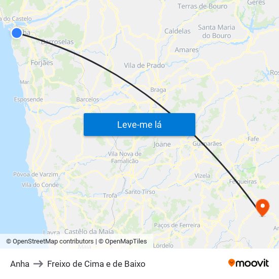 Anha to Freixo de Cima e de Baixo map