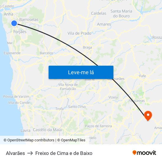 Alvarães to Freixo de Cima e de Baixo map