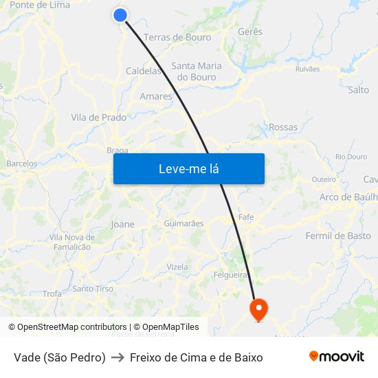 Vade (São Pedro) to Freixo de Cima e de Baixo map