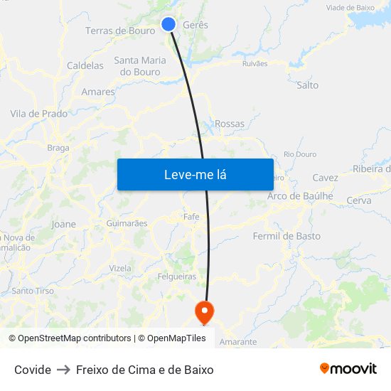 Covide to Freixo de Cima e de Baixo map