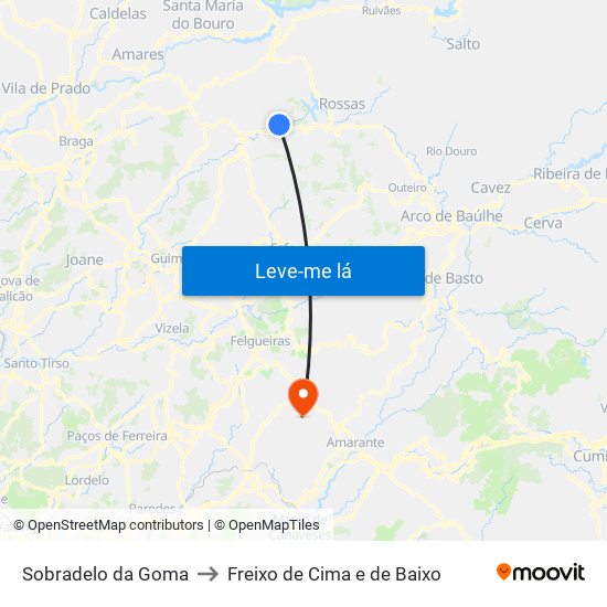 Sobradelo da Goma to Freixo de Cima e de Baixo map