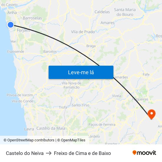 Castelo do Neiva to Freixo de Cima e de Baixo map