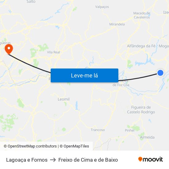 Lagoaça e Fornos to Freixo de Cima e de Baixo map