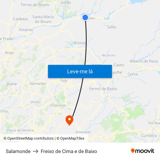 Salamonde to Freixo de Cima e de Baixo map