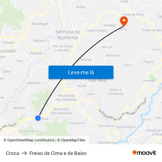 Croca to Freixo de Cima e de Baixo map