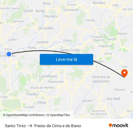 Santo Tirso to Freixo de Cima e de Baixo map