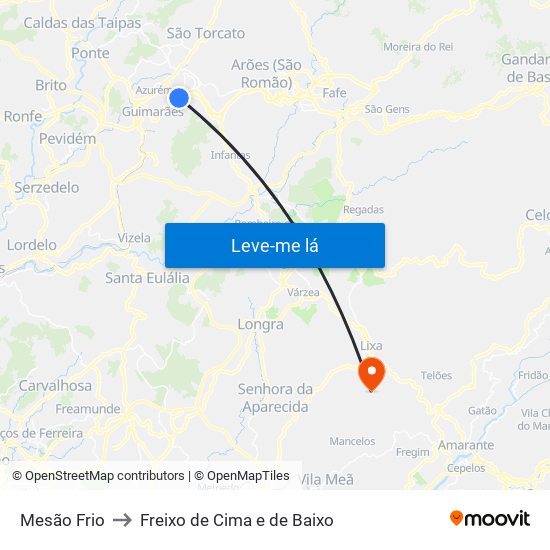 Mesão Frio to Freixo de Cima e de Baixo map